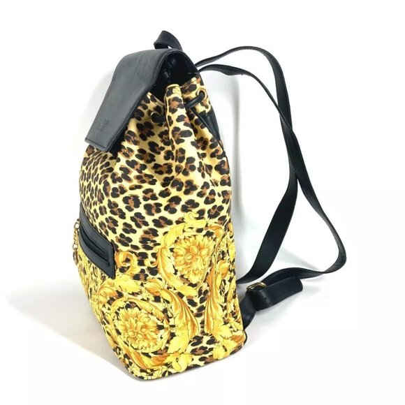 VERSACE vintage Leopard print leopard bag Backpack PVC/Leather yellow/Black main image 4